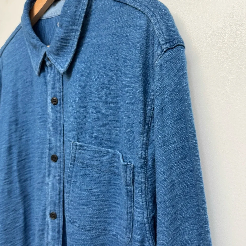 J. Crew Indigo Knit Good Cotton Yarns Garment Dyed Harbor Button Up Shirt Large